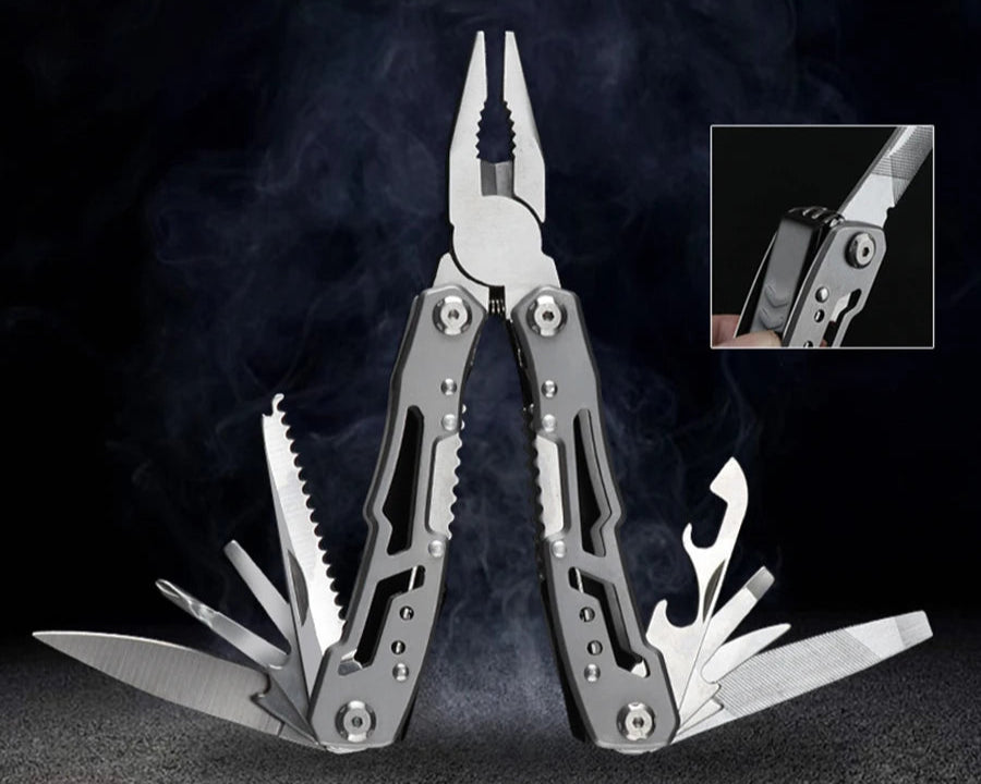 Multifunctional tool pliers with knife fish scaler screwdriver bottle can opener file etc