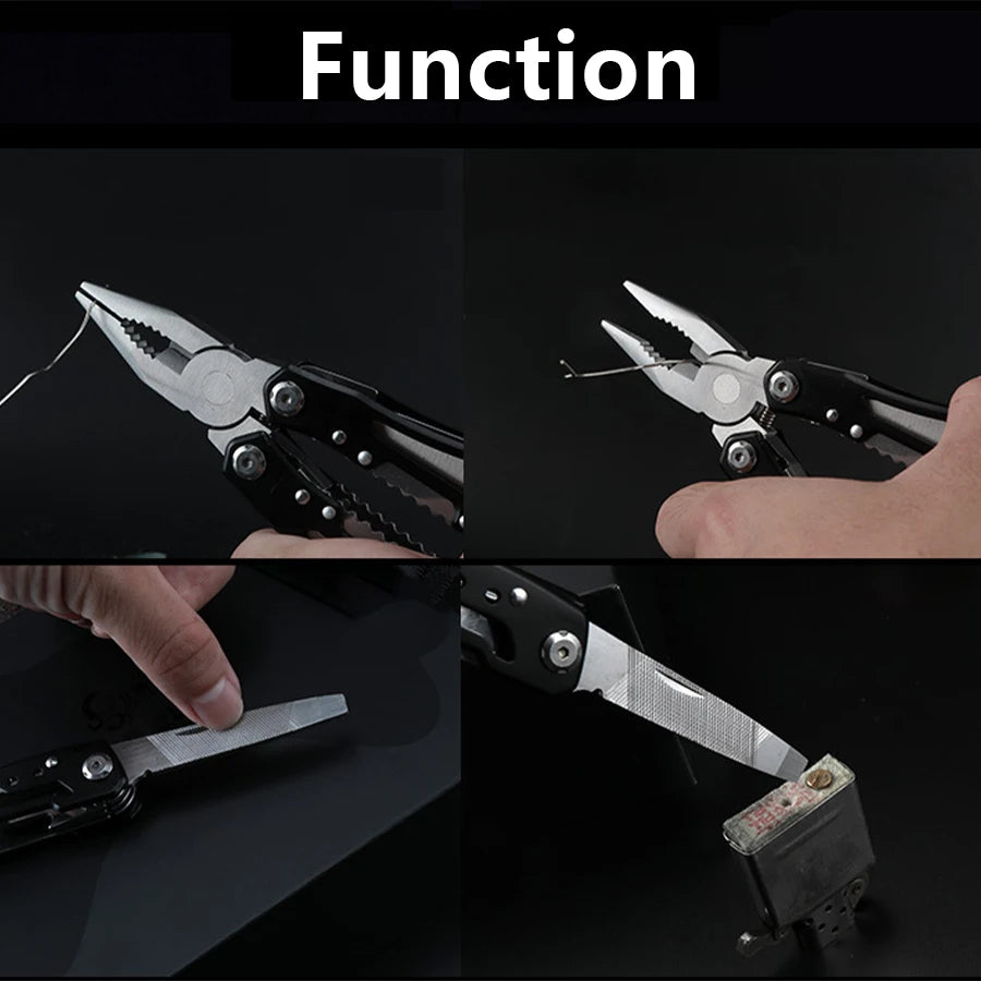 Multifunctional tool pliers with knife fish scaler screwdriver bottle can opener file etc